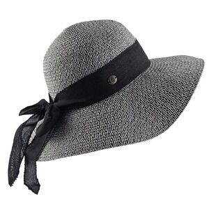 Aria Women's Black White Woven Sun Hat 57cm Wide Brim Bow